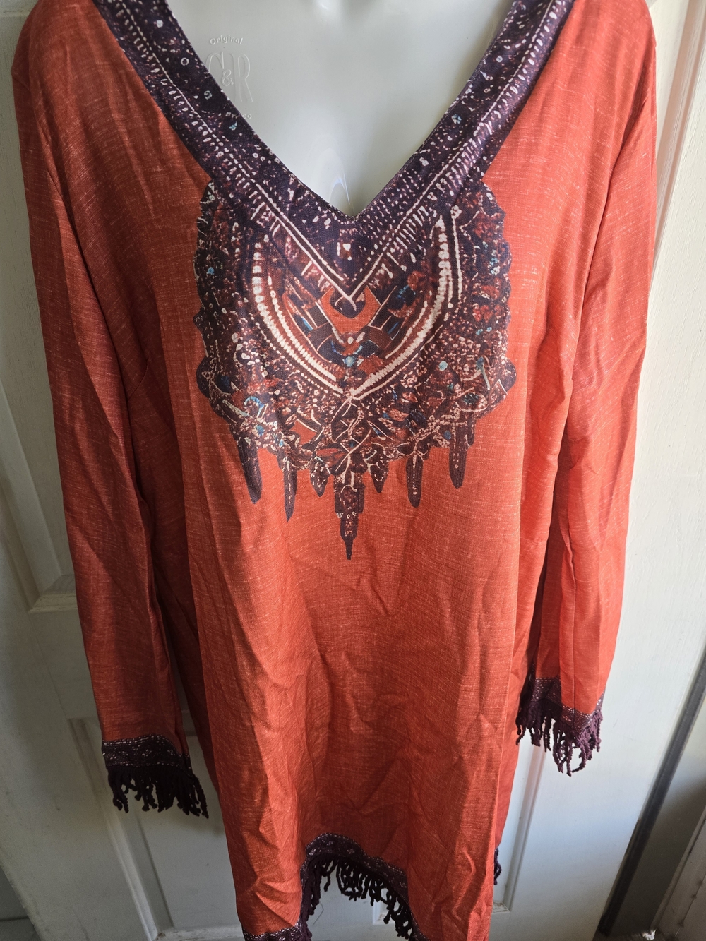 Bohemian V-Neck Orange & Brown Women’s Dress